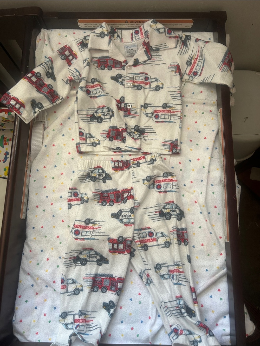 Cozy infant Firetruck Pajama Set - Cream with Red and Black